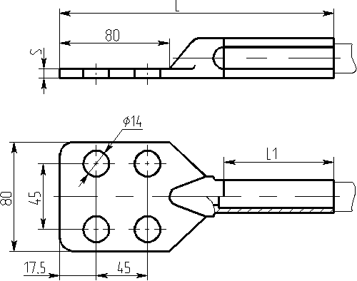 Зажимы аппаратные прессуемые типа А4М (с четырьмя отверстиями в контактной лапке)