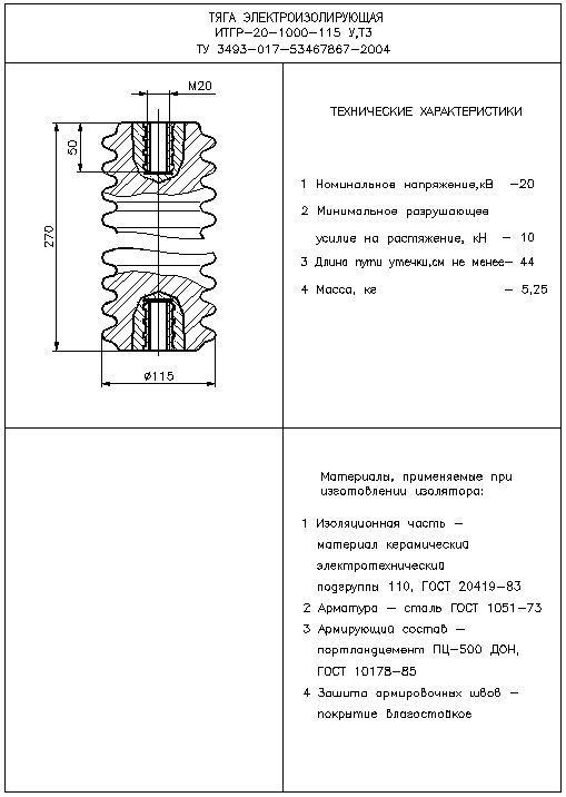 Тяги электроизолирующие ИТГР-20-1000-115 У,Т3