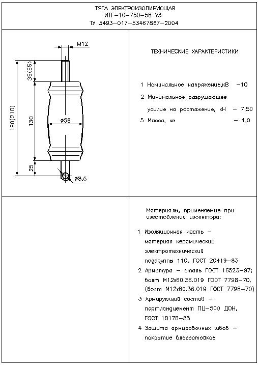 Тяги электроизолирующие ИТГ-10-750-58 У3
