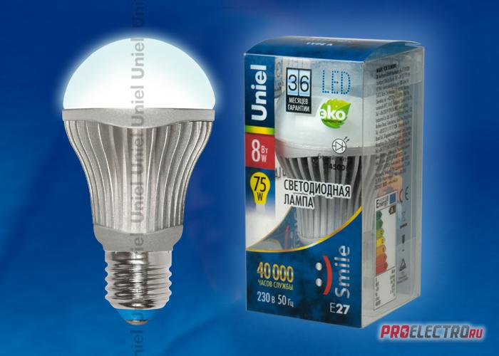 Светодиодная лампа основного освещения (ЛОН) E27 8 Вт серии Aluminium Smile