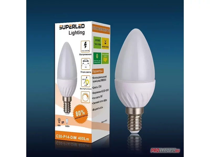 Светодиодная лампа "SUPERLED Lighting" C30-P14-DIM-WW