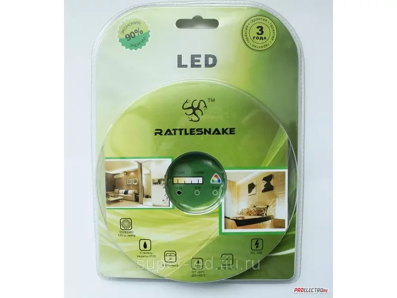 Светодиодная лента Rattlesnake FSL-3528-9.6W-WW 9.6W/метр. 12V 3000К 120° IP20