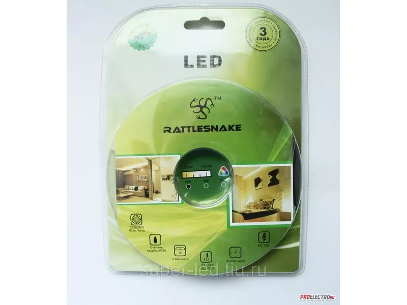 Светодиодная лента Rattlesnake FSL-3528-4.8W-WW(60ш./метр.) 12V 3000К IP20