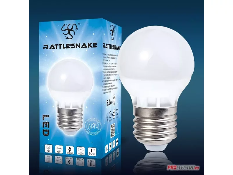 Светодиодная лампа Rattlesnake B45-2835-E27-NW 450Лм 120° белый 4000К