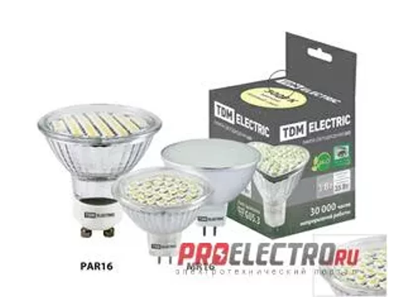 Лампа светодиодная PAR16-5 Вт-220 В -3000 К–GU 10 SMD TDM (кр.10шт.)