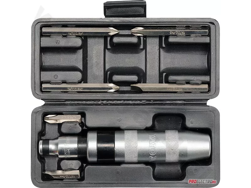 YATO YT-2802. Отвёртка ударная с битами 6 предметов.