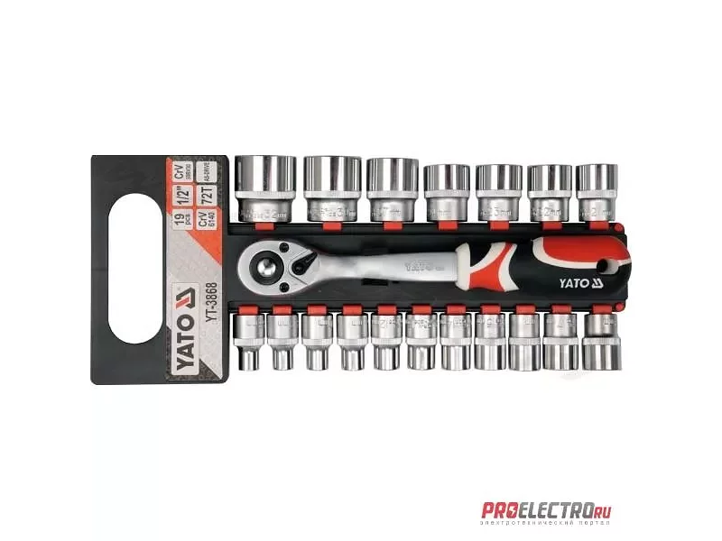 YATO YT-3868. НАБОР ГОЛОВОК С ТРЕЩОТКОЙ НА 19 ПРЕДМЕТОВ.