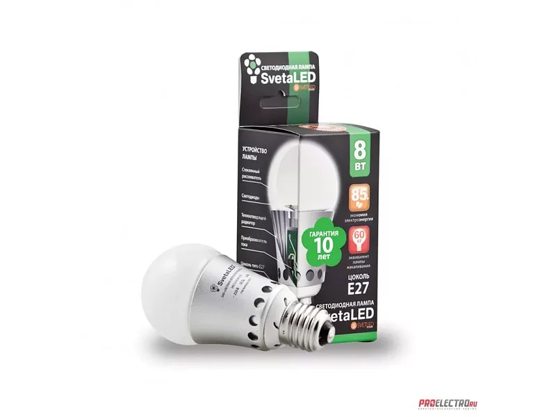 Светодиодная лампа SvetaLED® 8Вт. Аналог 60Вт. Срок службы LED: 100 000 часов.