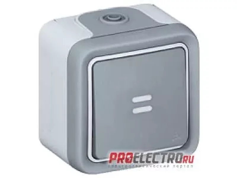 Механизм кнопочного выключателя подсветка Plexo IP55 10A Н.О контакт,сер | 69542