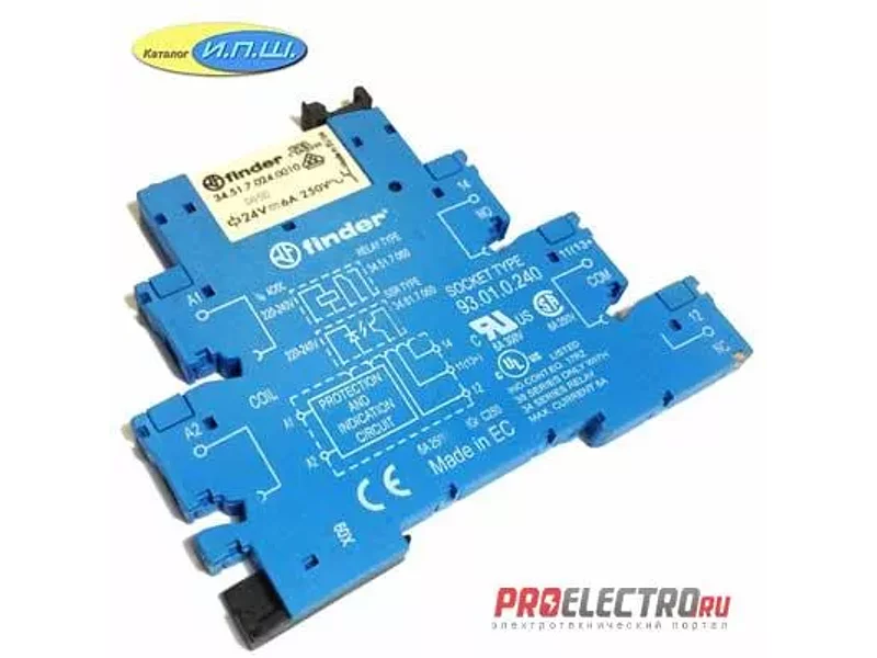 345170120010 реле 6А упр. 12VDC, с розеткой на дин рейку - 93017024 - finder