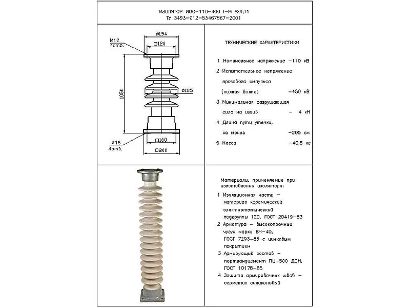 Изоляторы опорные стержневые ИОС-110-400-I-М УХЛ,T1