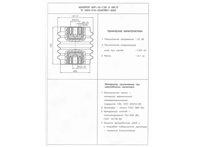 Изоляторы опорные армированные ИОР-10-7,50 III УХЛ, Т3