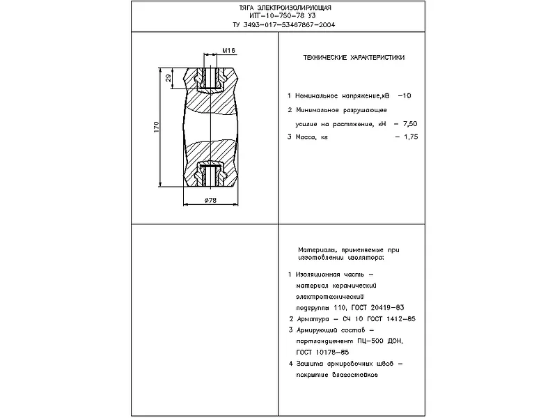 Тяги электроизолирующие ИТГ-10-750-78 У3