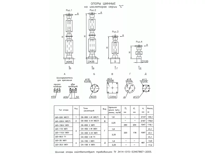Опоры шинные на базе изоляторов серии "С" ШО-220-1 Т1