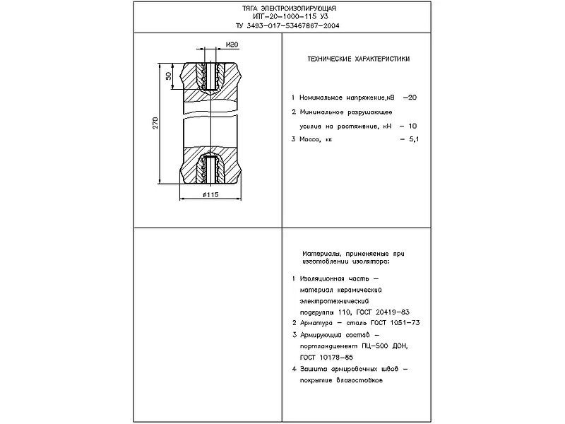 Тяги электроизолирующие ИТГР-20-1000-115 У3