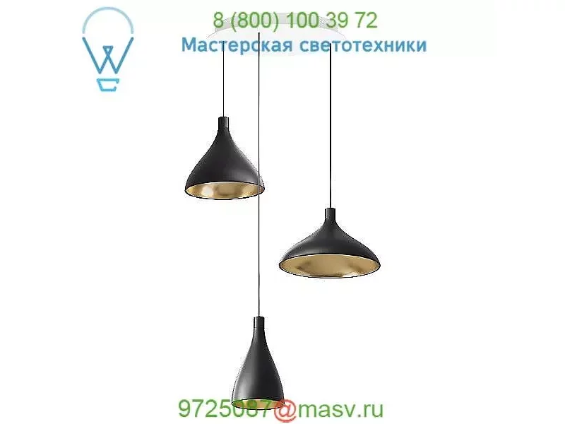 SWEL CHAN 1 MIX BLK/BRA Pablo Designs Swell 3-Pendant Chandelier, светильник