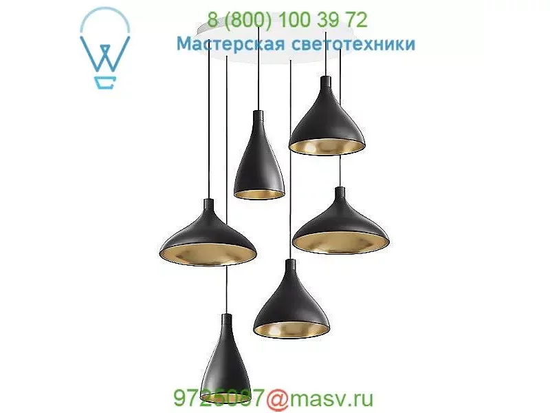 Pablo Designs SWEL CHAN 1 MIX BLK/BRA Swell 3-Pendant Chandelier, светильник