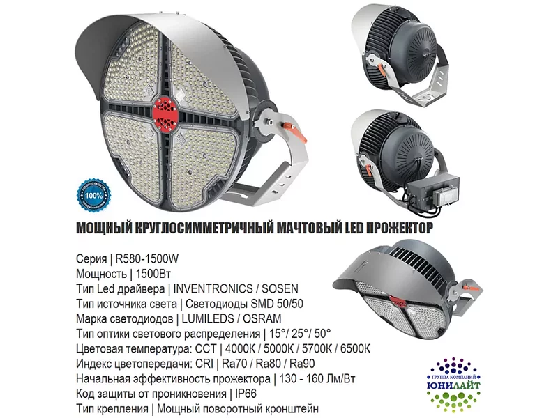 R580-1500W Мачтовый светодиодный прожектор для стадионов 1500 Вт