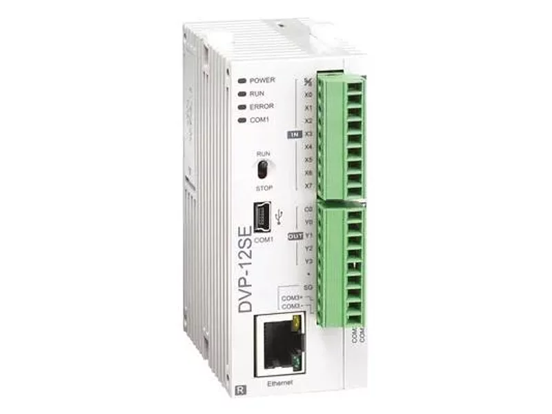 DVP12SE11R Контроллер, 8DI, 4DO (Relay), 24V DC Power, 2 шины расширения, USB