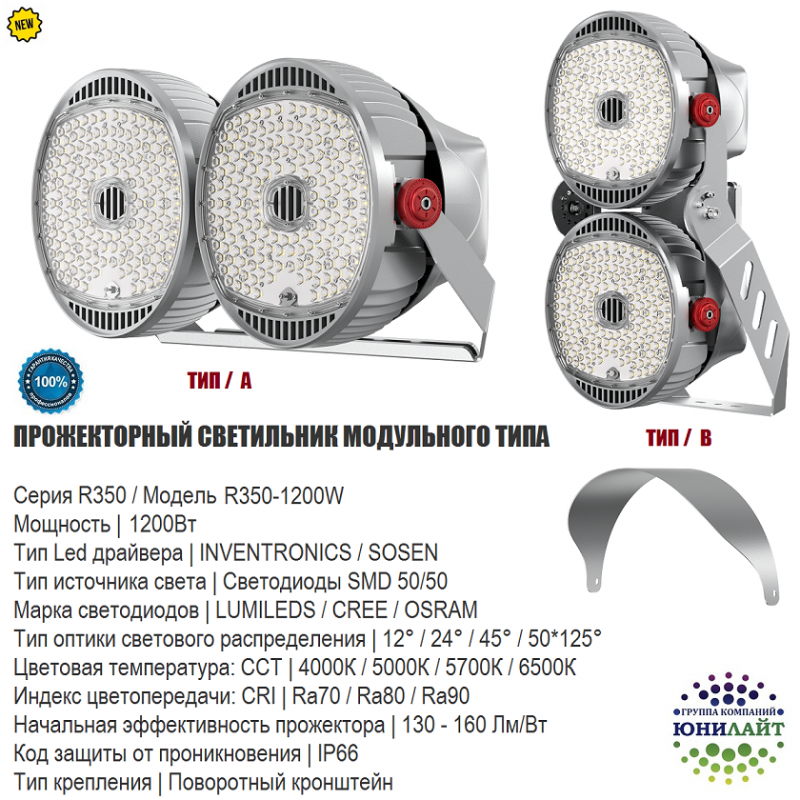 R350-1200W Прожекторный светодиодный светильник модульного типа 1200 Вт