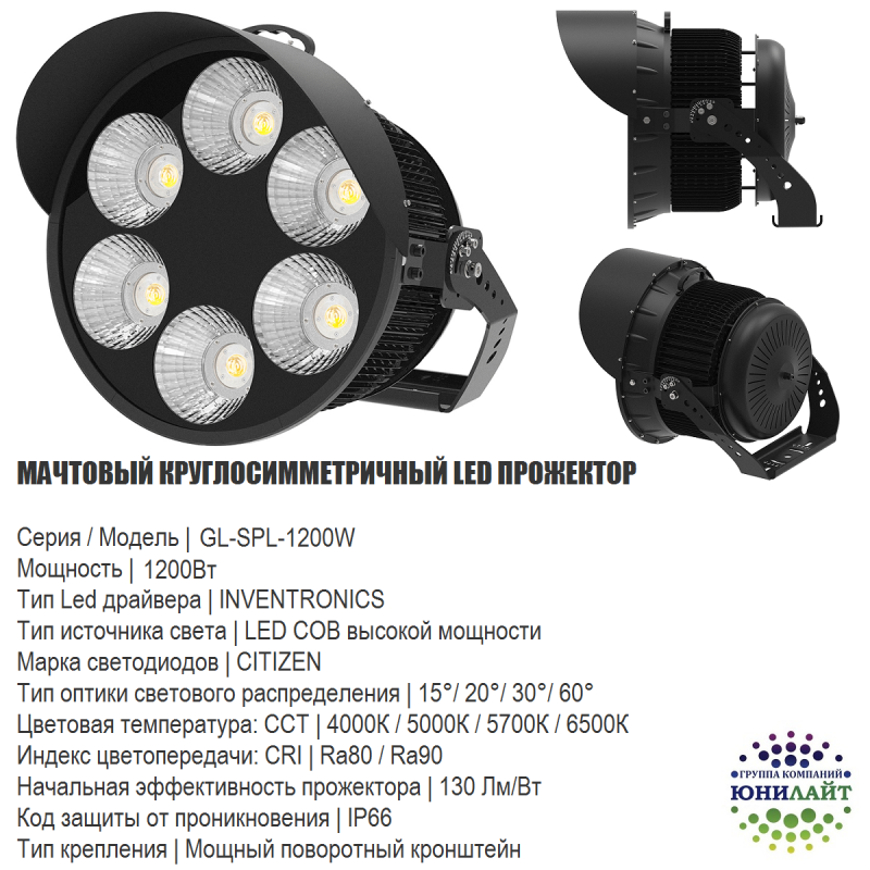 GL-SРL-1200W Прожектор светодиодный для стадионов 1200 Вт