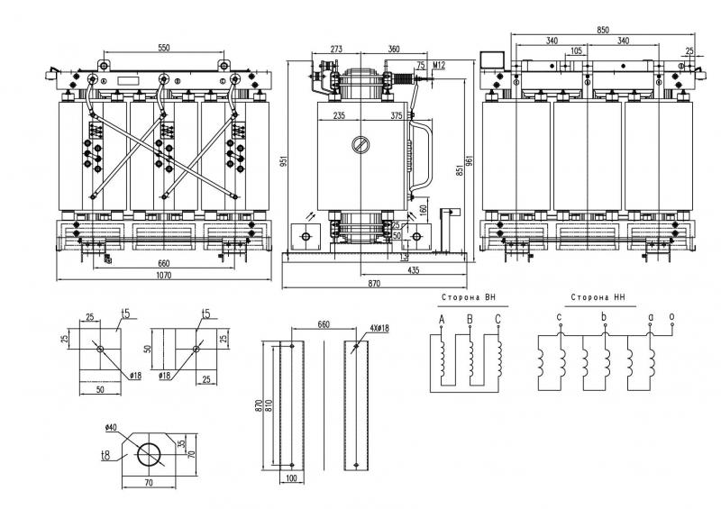 Сухой трансформатор ТСЛ 400/6/0,4/IP00/Dy-h11/Al с литой изоляцией